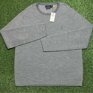 Polo Ralph Lauren Men’s XXL Crew Neck Sweater Washable Merino Wool Grey Striped